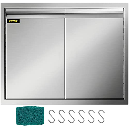 VEVOR Double BBQ Access Door, 30''Wx21''H Outdoor Kitchen Doors, Double Wall Construction Outdoor Cabinets with Hooks, Brushed Stainless Steel BBQ Door Easy to Install for BBQ Island Grill Station