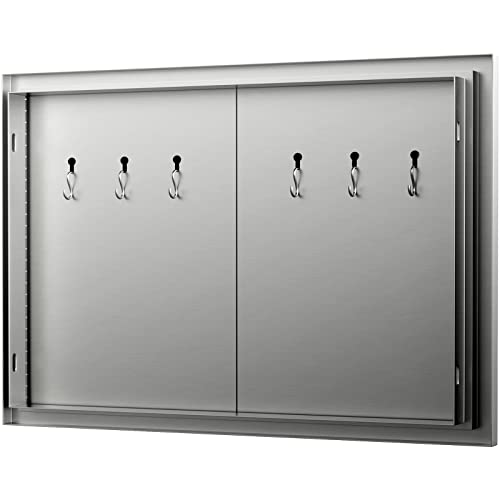 VEVOR Double BBQ Access Door, 30''Wx21''H Outdoor Kitchen Doors, Double Wall Construction Outdoor Cabinets with Hooks, Brushed Stainless Steel BBQ Door Easy to Install for BBQ Island Grill Station