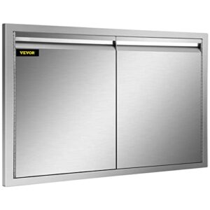 VEVOR Double BBQ Access Door, 30''Wx21''H Outdoor Kitchen Doors, Double Wall Construction Outdoor Cabinets with Hooks, Brushed Stainless Steel BBQ Door Easy to Install for BBQ Island Grill Station