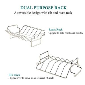 KAMaster Rib Rack and Roast Racks for Smoking and Grilling Fit Large and XLarge Big Green Egg,Stainless Steel Dual-Purpose Turkey Rack