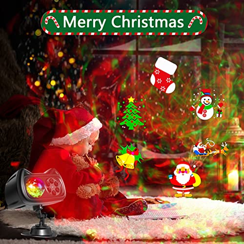 Christmas Projector Lights Outdoor, Remon 2-in-1 3D Ocean Wave LED Projector Lights Waterproof with 16 HD Slides(96 Patterns) Remote Timer 10 Colors for Xmas Halloween Valentine Holiday Indoor Decor