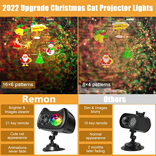 Christmas Projector Lights Outdoor, Remon 2-in-1 3D Ocean Wave LED Projector Lights Waterproof with 16 HD Slides(96 Patterns) Remote Timer 10 Colors for Xmas Halloween Valentine Holiday Indoor Decor