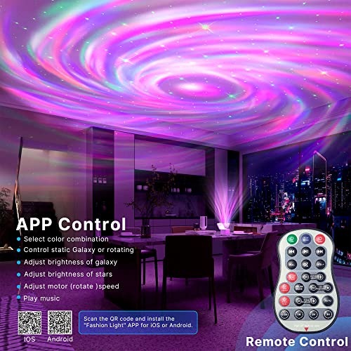 Star Projector, Galaxy Light with Bluetooth Speaker & Remote Control, 15 Colors Night Light Projector for Kids Adults Bedroom, Room, Home Theater, Ceiling, Room Decor- Rechrageable, White