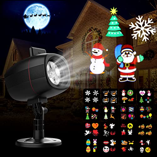 Christmas Projector Lights Outdoor 2022 Upgrade, Rotating Projector Landscape Lights with 16 Slides Patterns, Waterproof Indoor Outdoor Lights for Xmas Halloween Holiday Party Garden Decorations