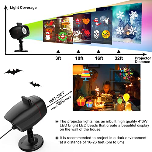 Christmas Projector Lights Outdoor 2022 Upgrade, Rotating Projector Landscape Lights with 16 Slides Patterns, Waterproof Indoor Outdoor Lights for Xmas Halloween Holiday Party Garden Decorations