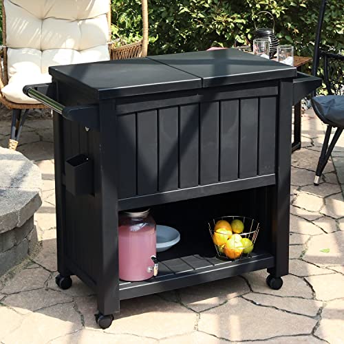 Sunnydaze Outdoor Bar Cart with Cooler, Prep Table, and Storage - Built-in Bottle Opener - Patio, Pool, Deck, and Outdoor Rolling Ice Chest - Phantom Gray