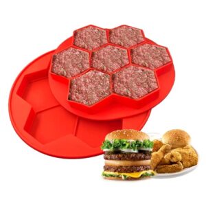 mylaim hamburger patty maker,silicone burger press and freezer container,7 in 1 small multiple burger shaper mold,meat slider shape trays,ground beef freezer storage containers