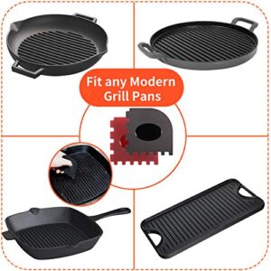 WeTest 2 Silicone Hot Handle Cover, 2 Plastic Grill Pan Scrapers, 2 Plastic Pan Scrapers for Cast Iron Skillets, Frying Pans and Griddles, Red (6 Pack Scraper Plastic Set R)