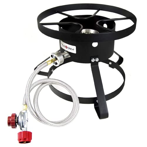 GasOne B-5150 Outdoor Cooker - 14.5" Wide with High Pressure Steel Braided Hose Propane Burner Camp Stove - Red QCC