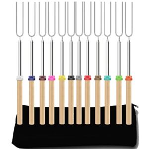 Amestar 12 Pack Marshmallow Roasting Sticks Telescoping Rotating Smores Skewers Hot Dog - 32 inches -Extendable Smores Sticks Forks for fire Pit, Campfire, Camping, Bonfire and Grill