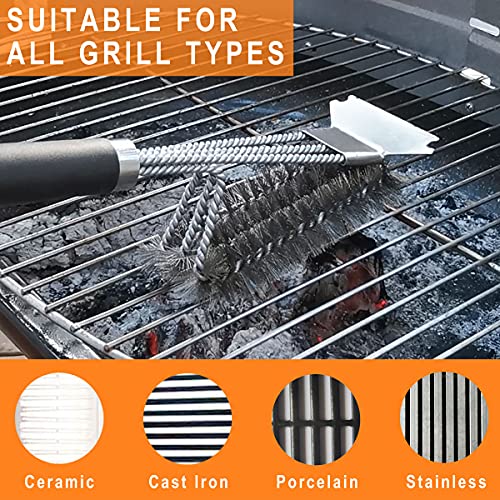 POLIGO 5PCS BBQ Grill Accessories Set in Carrying Bag Bundle with Safe Stainless Steel Wire Grill Brush and Scraper for All Barbecue Grills - Ideal Birthday Father's Day Grilling Gifts for Men Dad