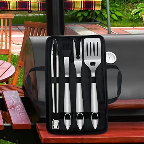 POLIGO 5PCS BBQ Grill Accessories Set in Carrying Bag Bundle with Safe Stainless Steel Wire Grill Brush and Scraper for All Barbecue Grills - Ideal Birthday Father's Day Grilling Gifts for Men Dad