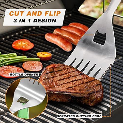 POLIGO 5PCS BBQ Grill Accessories Set in Carrying Bag Bundle with Safe Stainless Steel Wire Grill Brush and Scraper for All Barbecue Grills - Ideal Birthday Father's Day Grilling Gifts for Men Dad