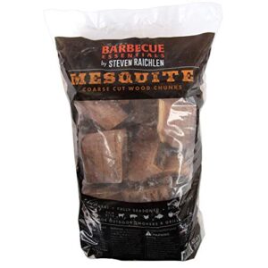 steven raichlen’s project smoke smoking wood chunks (mesquite) – 5 pound bag kiln dried bbq large cut chips- all natural barbecue smoker chunks- 420 cu. in. (0.006m³)  (may receive in a bag or box)