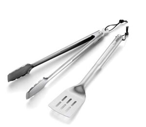 weber 8302 2-piece basic barbecue cutlery set, stainless steel, barbecue tongs and spatula