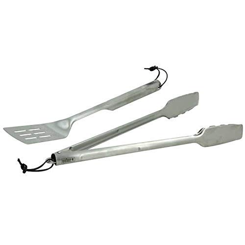 Weber 8302 2-Piece Basic Barbecue Cutlery Set, Stainless Steel, Barbecue Tongs and Spatula