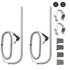 2 pack replacement meat probe for masterbuilt gravity series 560/800/1050 xl digital charcoal grill +smoker, temperature probe replacement with 2 clip holders, 2 gormmets and 4 numbered tags
