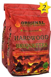 original natural charcoal hardwood briquettes 2 x 100% premium all-natural pillow shaped charcoals – lights easy, burns quickly, adds extra flavor to meats (7.07 lb.)
