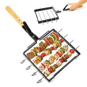 camerons bbq skewer rack set – includes detachable handle & 4 non-stick stainless steel skewers for grilling barbecue shish kabobs, meat, vegetables & more – great father’s day grilling gift for dad