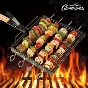 Camerons BBQ Skewer Rack Set - Includes Detachable Handle & 4 Non-Stick Stainless Steel Skewers for Grilling Barbecue Shish Kabobs, Meat, Vegetables & More - Great Father's Day Grilling Gift for Dad