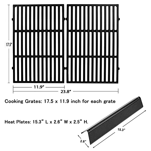 Hisencn 7636 15.3 Inch Flavorizer Bars and 7638 7639 17.5 Inch Cast Iron Grates for Weber Spirit I & II 300 Series, Spirit E310 E320 E330 S310 S320 S330 Gas Grills with Front Control Knobs, 16GA