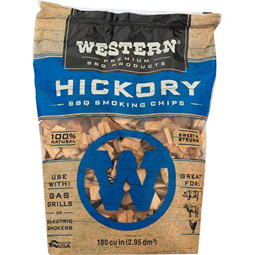 WESTERN Premium BBQ 180 Cubic Inch Hickory Barbecue Flavorful Heat Treated Grilling Smoking Wood Chips for Charcoal Gas and Electric Grills (6 Pack)