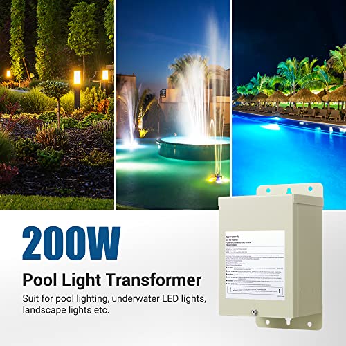 DEWENWILS 200W Low Voltage Landscape Transformer, Pool Light Transformer 120V to 12V/13V/14V AC, Transformer for Swimming Lighting, Spa & Fountain Lights, Outdoor Use, Waterproof, ETL Listed