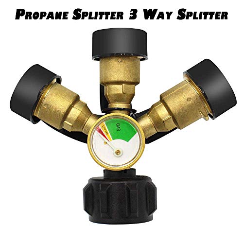 METER STAR Propane Manifold LP Tank Fuel Tee Gauge Adapter Fitting Propane Splitter 3 Way Splitter QCC Connection Cylinder Connector Converter with Leak Detector