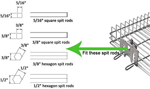 only fire 6042 BBQ Stainless Steel Flat Spit Rotisserie Grill Basket for Any Grill, Fits 1/2" Hexagon, 3/8" Hexagon, 3/8" Square&5/16" Square Rotisserie Spit Rods