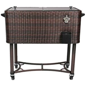 permasteel 80-qt hand-woven wicker patio cooler with wheels | beverage rolling cooler for backyard deck, ps-a208-bb, outdoor drink cart, rattan style, brown