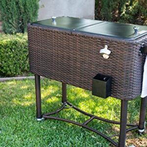 Permasteel 80-Qt Hand-Woven Wicker Patio Cooler with Wheels | Beverage Rolling Cooler for Backyard Deck, PS-A208-BB, Outdoor Drink Cart, Rattan Style, Brown