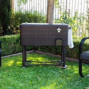 Permasteel 80-Qt Hand-Woven Wicker Patio Cooler with Wheels | Beverage Rolling Cooler for Backyard Deck, PS-A208-BB, Outdoor Drink Cart, Rattan Style, Brown