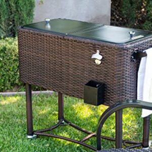 Permasteel 80-Qt Hand-Woven Wicker Patio Cooler with Wheels | Beverage Rolling Cooler for Backyard Deck, PS-A208-BB, Outdoor Drink Cart, Rattan Style, Brown