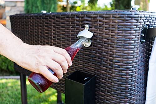 Permasteel 80-Qt Hand-Woven Wicker Patio Cooler with Wheels | Beverage Rolling Cooler for Backyard Deck, PS-A208-BB, Outdoor Drink Cart, Rattan Style, Brown
