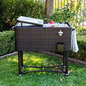 Permasteel 80-Qt Hand-Woven Wicker Patio Cooler with Wheels | Beverage Rolling Cooler for Backyard Deck, PS-A208-BB, Outdoor Drink Cart, Rattan Style, Brown