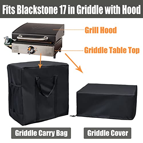 Griddle Cover and Carry Bag for Blackstone 17 Inch Griddle, Water Resistant 600D Polyester Heavy Duty Flat top 17" Gas Grill BBQ Cover Accessory Exclusively Fits 17" Griddle Cooking Station with Hood