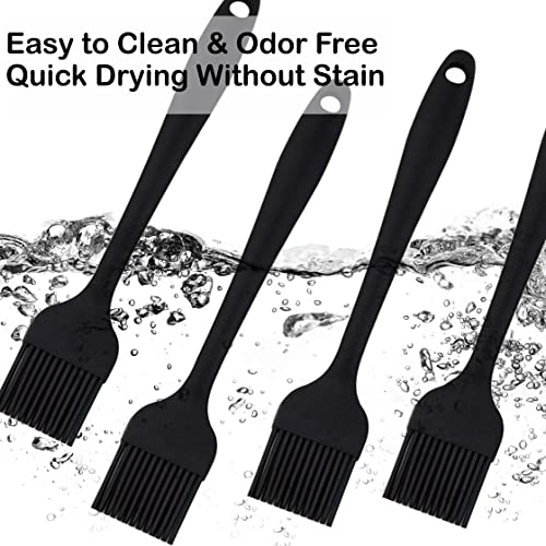 Pastry Brush-Silicone Basting Brush for Cooking,Heat Resistant Food Brush for BBQ,Food Grade Silicone Brush for Grill Baking/Spreading Marinade/Sauce/Oil/Egg/Kitchen Brushes for Cooking(4 Pc,Black)
