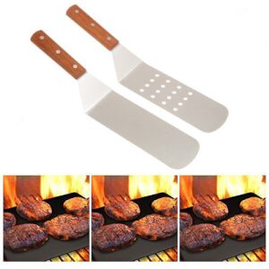 Ifavor123 Set of 2 Grilling Spatulas for BBQ Use Indoor Outdoor Stainless Steel Grill Cooking Turners