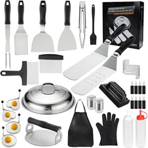 griddle accessories kit, 39pc commercial grade flat top grill accessories for blackstone, complete griddle accessories set with melting dome, spatula, scraper, burger press, tongs, cleaning kit, apron