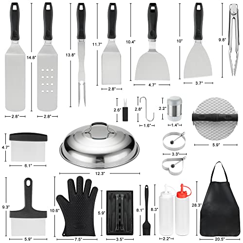 Griddle Accessories Kit, 39pc Commercial Grade Flat Top Grill Accessories for Blackstone, Complete Griddle Accessories Set with Melting Dome, Spatula, Scraper, Burger Press, Tongs, Cleaning Kit, Apron
