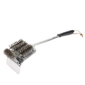 brush ‘n rake grill brush cleaner accessory – coal rake tools and grill scraper, cleaning stainless steel & cast iron barbecues, metal bristles – bbq dragon