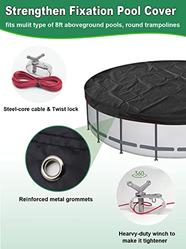 Round Pool Cover 8 FT, Pool Covers for Above Ground Pools, Durable Solar Pool Cover, Cold and UV Resistant Pool Winterizing Kit, Includes Winch and Cable for Easy Installation