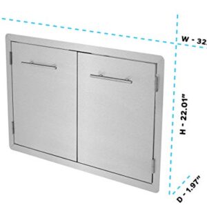 AdirHome 33" Stainless Steel Grill Double Access Double-Face Door With Towel Holder - Easy Install Heavy Duty Stainless Steel Rust Resistant Access Door with Chromium Plated Handle (Horizontal Handle)