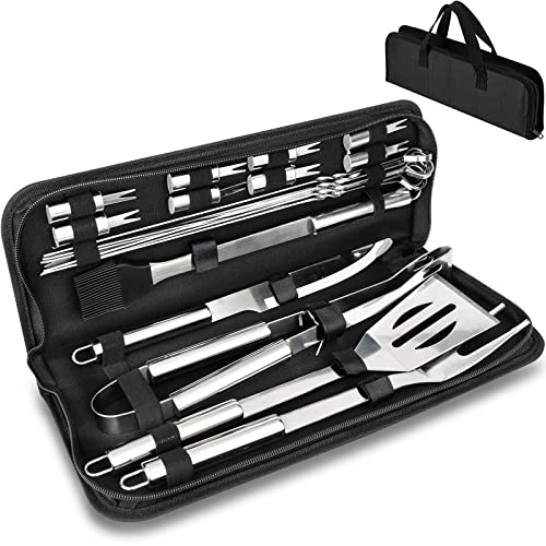 BBQ Grill Tools Set with Case - 22pcs S SMAZINSTAR Barbecue Accessories kit, Premium Complete Heavy Duty Stainless Steel BBQ Accessories with Storage Case for Camping Set & Dad Men & Backyard