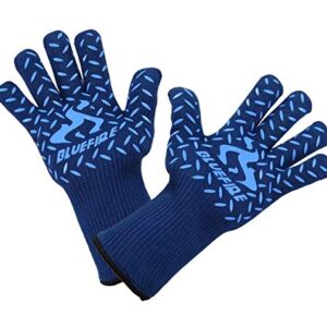 BlueFire Gloves BBQ Grill Firepit Oven Mitts Heat Resistant 932 Degrees F Lab Certified Professional Grade (X-Large, Blue)