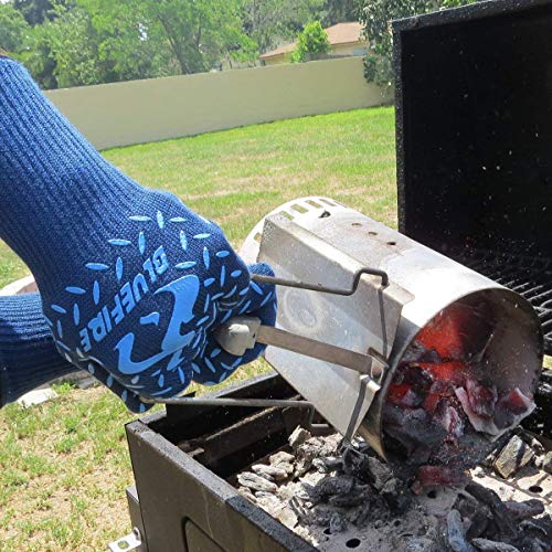 BlueFire Gloves BBQ Grill Firepit Oven Mitts Heat Resistant 932 Degrees F Lab Certified Professional Grade (X-Large, Blue)