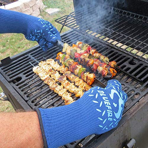 BlueFire Gloves BBQ Grill Firepit Oven Mitts Heat Resistant 932 Degrees F Lab Certified Professional Grade (X-Large, Blue)