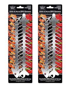 proud grill slide & serve bbq skewers – set of 4 stainless steel reusable barbecue skewers | ideal for grilling shish kabobs | use for beef, pork, chicken, vegetable and shrimp kabobs.
