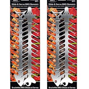 Proud Grill Slide & Serve BBQ Skewers - Set of 4 Stainless Steel Reusable Barbecue Skewers | Ideal for Grilling Shish Kabobs | Use for Beef, Pork, Chicken, Vegetable and Shrimp Kabobs.