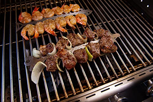 Proud Grill Slide & Serve BBQ Skewers - Set of 4 Stainless Steel Reusable Barbecue Skewers | Ideal for Grilling Shish Kabobs | Use for Beef, Pork, Chicken, Vegetable and Shrimp Kabobs.